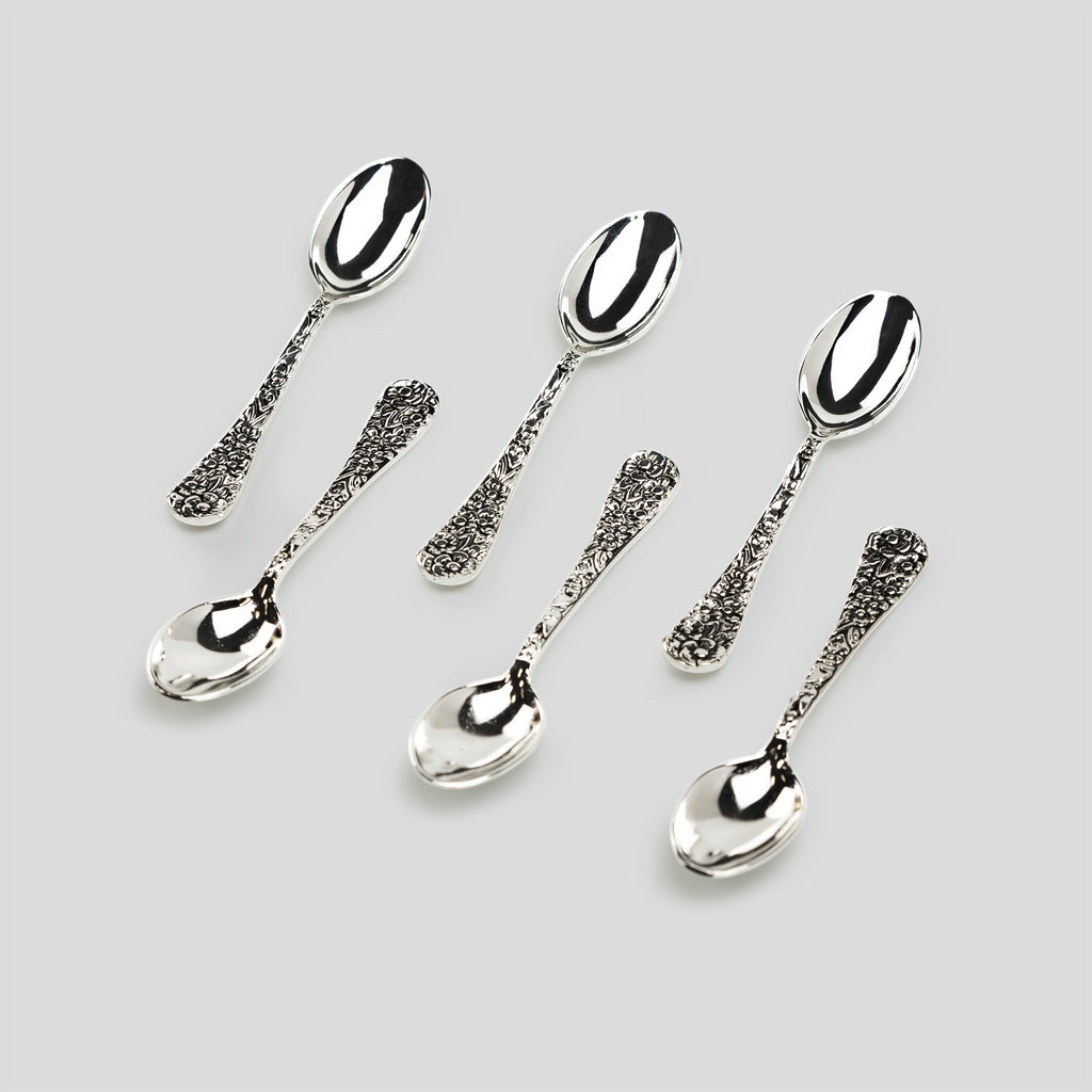 Silver Plated Demi Spoon with Antique Sunflowers Handle Set of 6