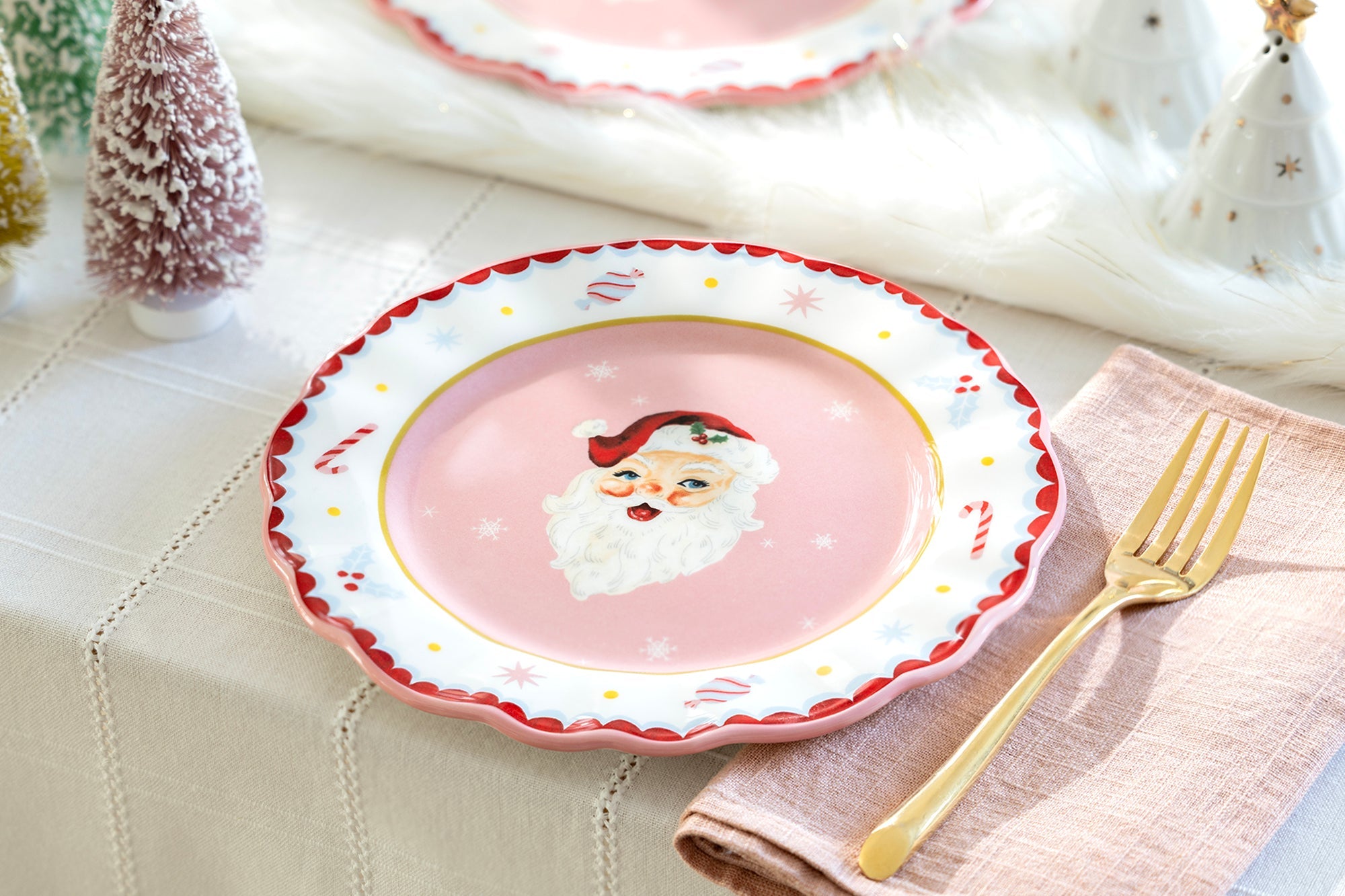 8.5" Pink Santa Dessert/Salad Plate