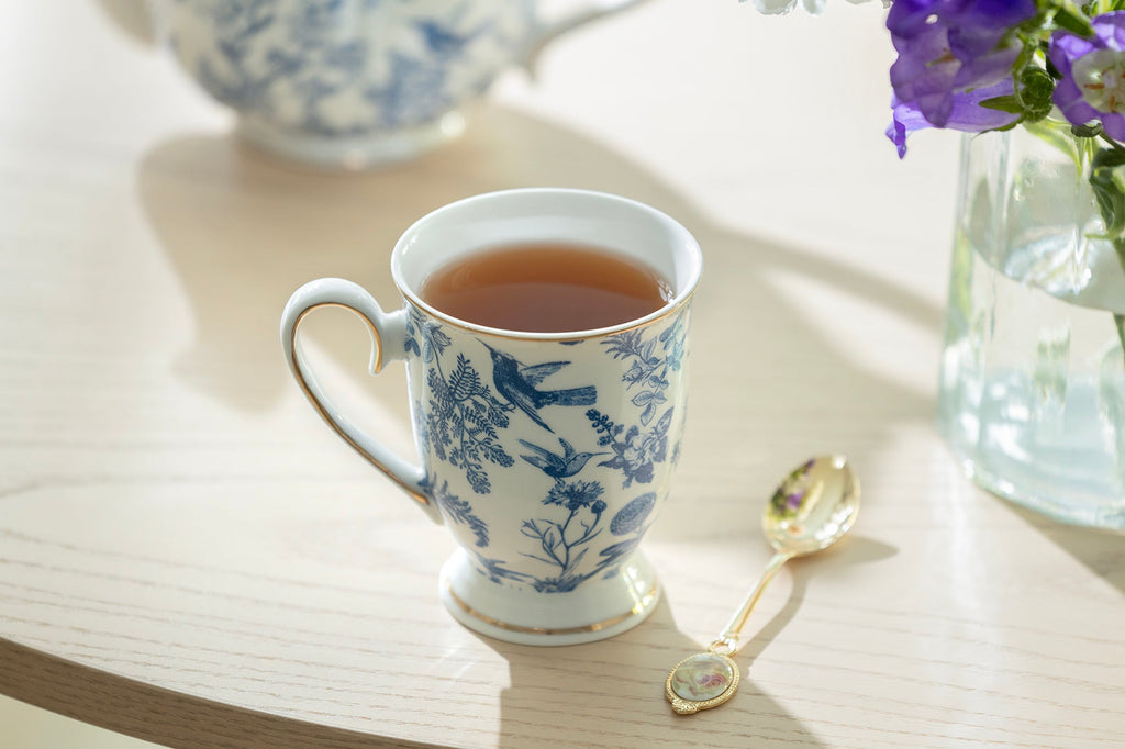 Blue Bird Toile Fine Porcelain Footed Mug