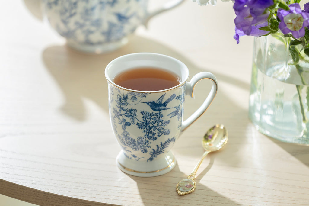 Blue Bird Toile Fine Porcelain Footed Mug
