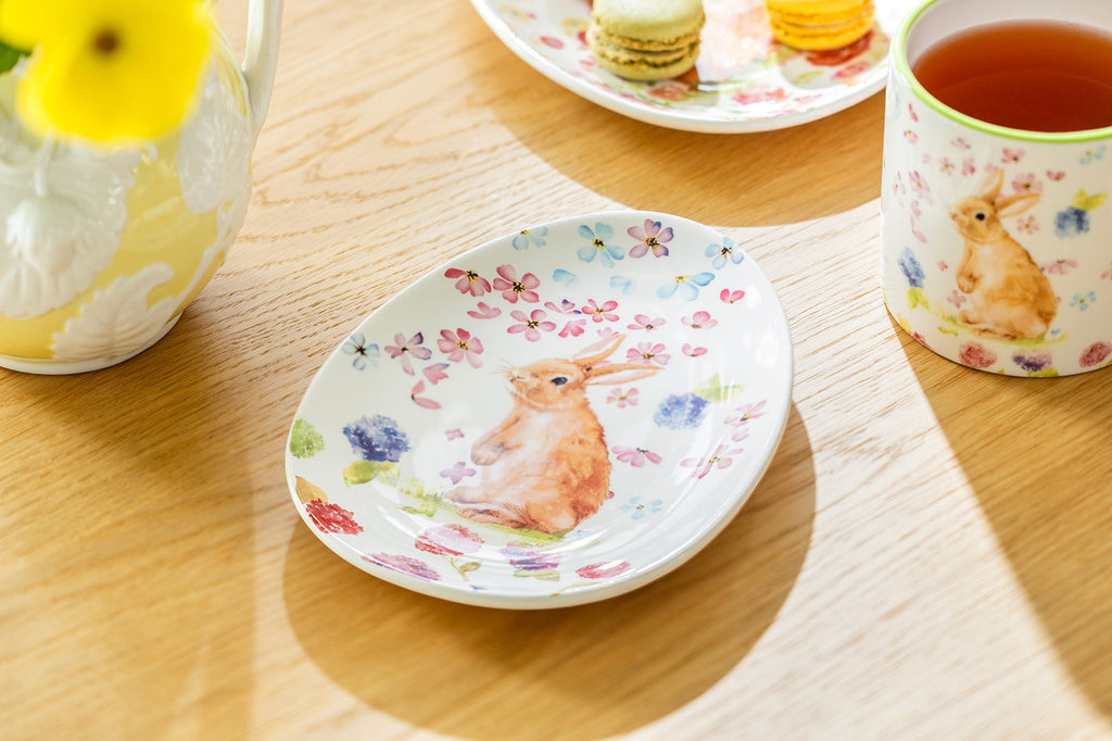 Spring Flowers Bunny Egg Shape Serving Dish