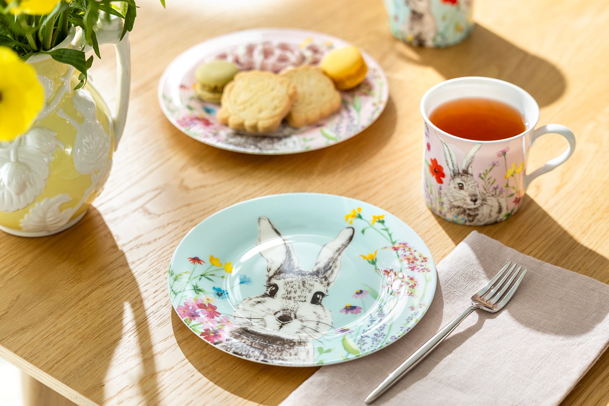 7.5" Flower Bunny Bone China Dessert Plate
