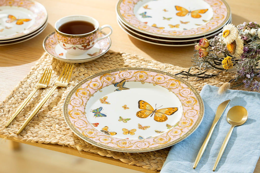Butterflies with Pink Ornament Fine Porcelain Dessert/Dinner Plate