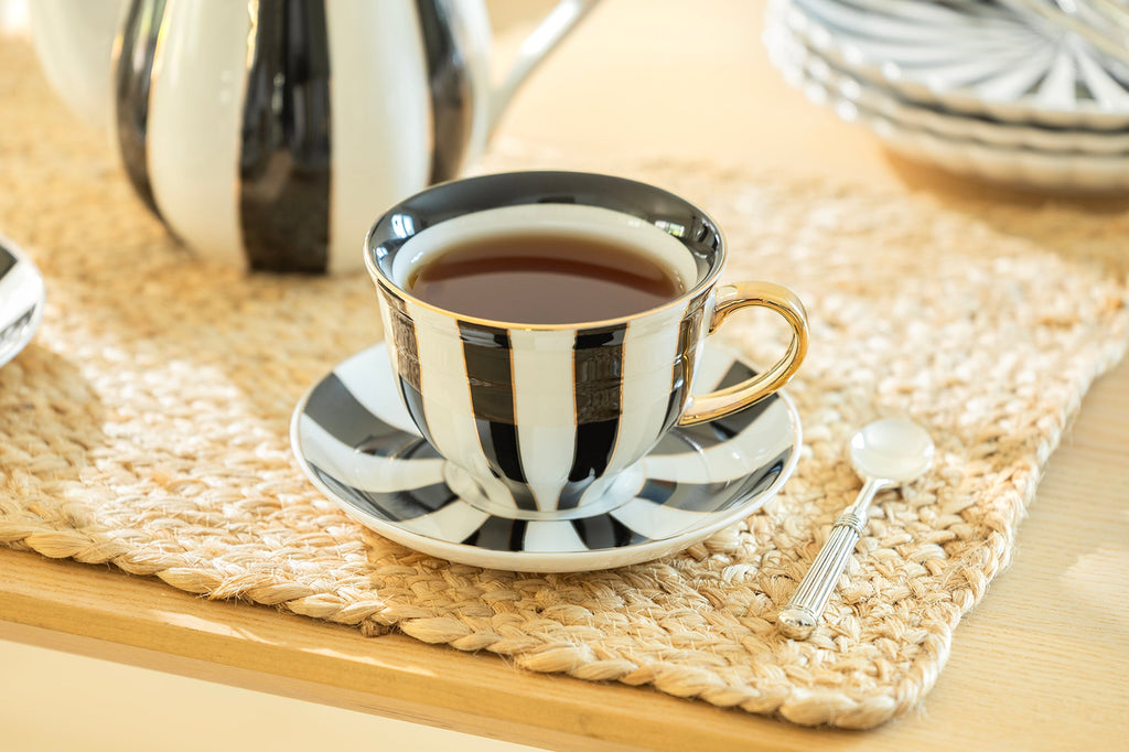 Black Carousel Stripes Fine Porcelain 5-Piece Tea Set