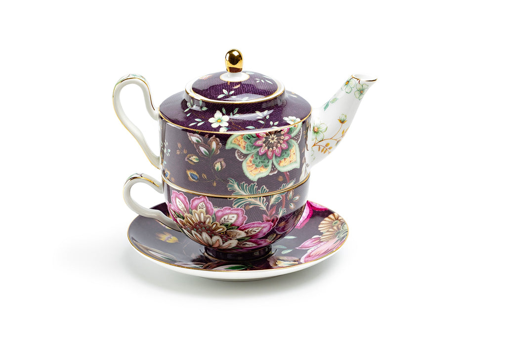 Peacock Lotus Garden Plum Tea For One Set