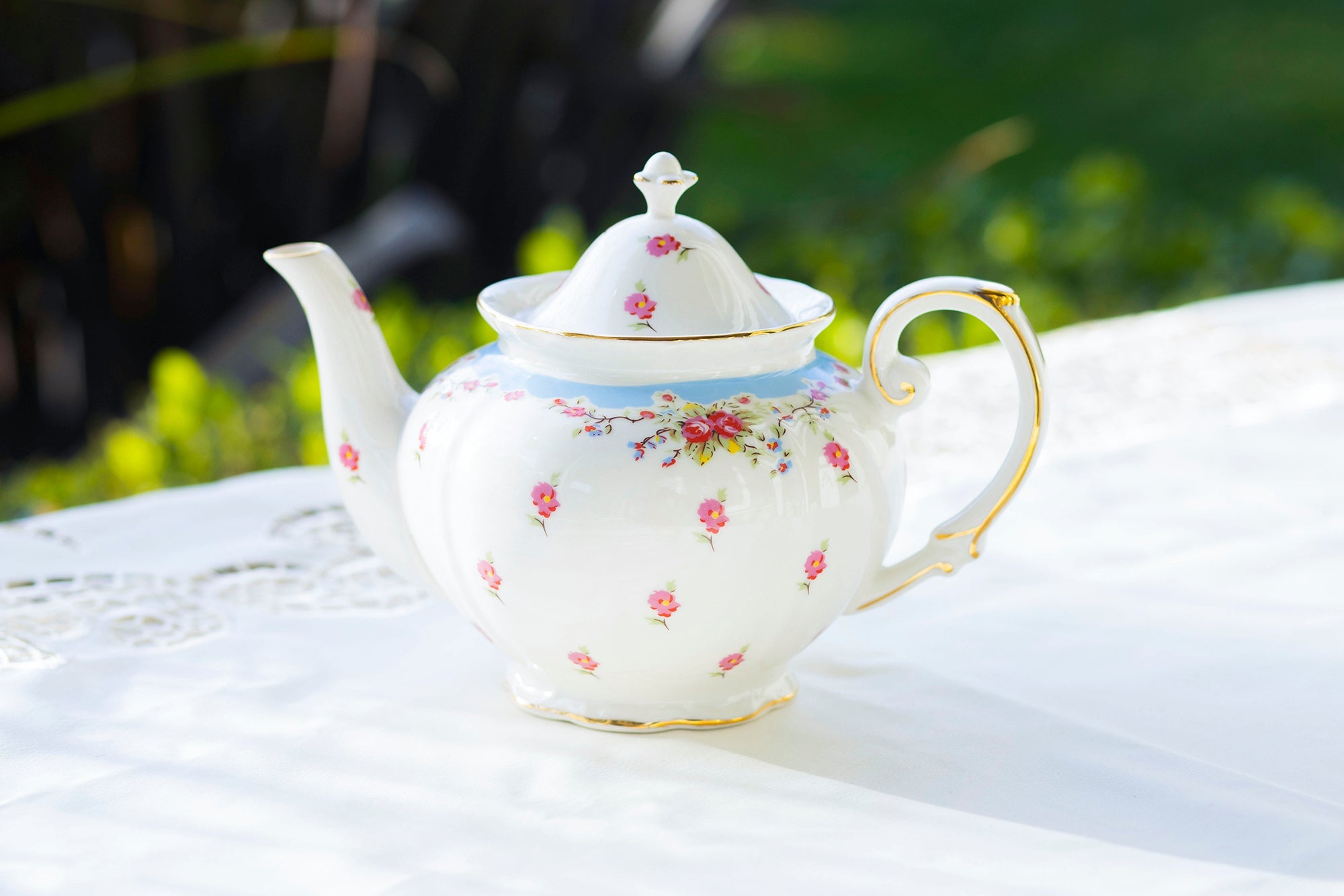 Rose with Blue Accent Fine Porcelain 11-Piece Tea Set