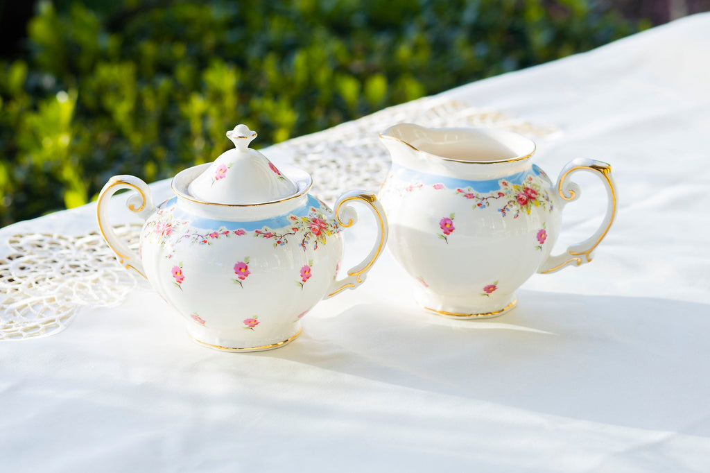 Rose with Blue Accent Fine Porcelain 11-Piece Tea Set