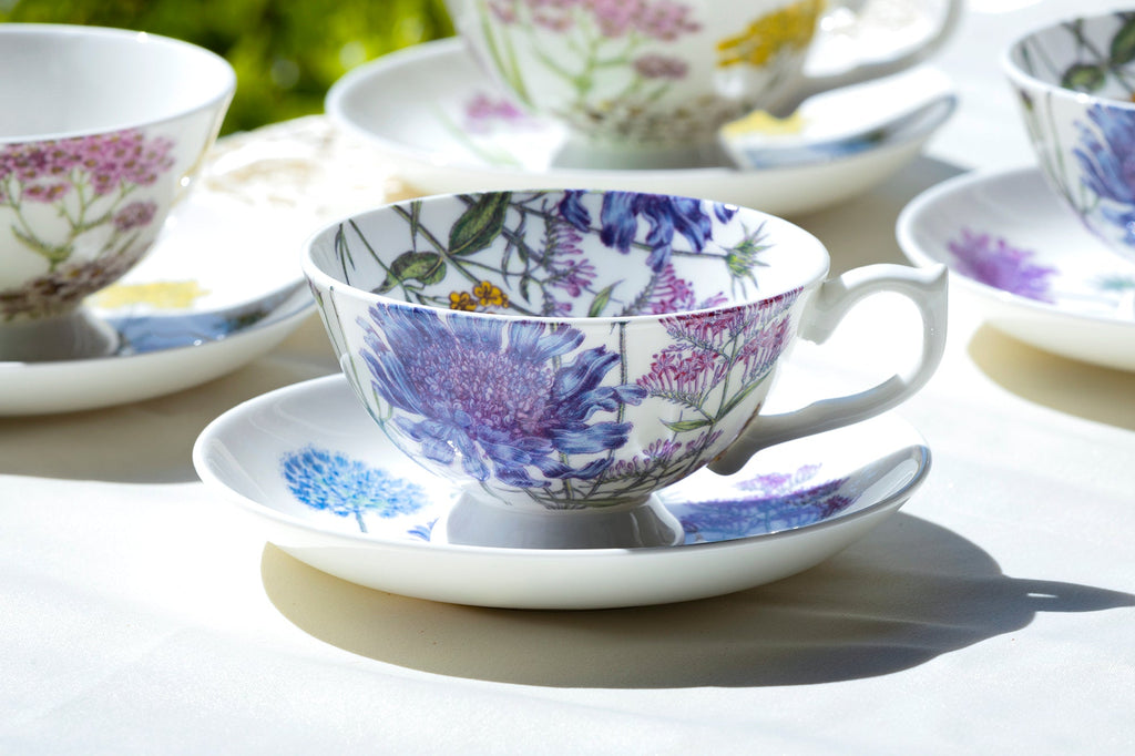 Flower Field Bone China Tea Cup and Saucer Set of 4