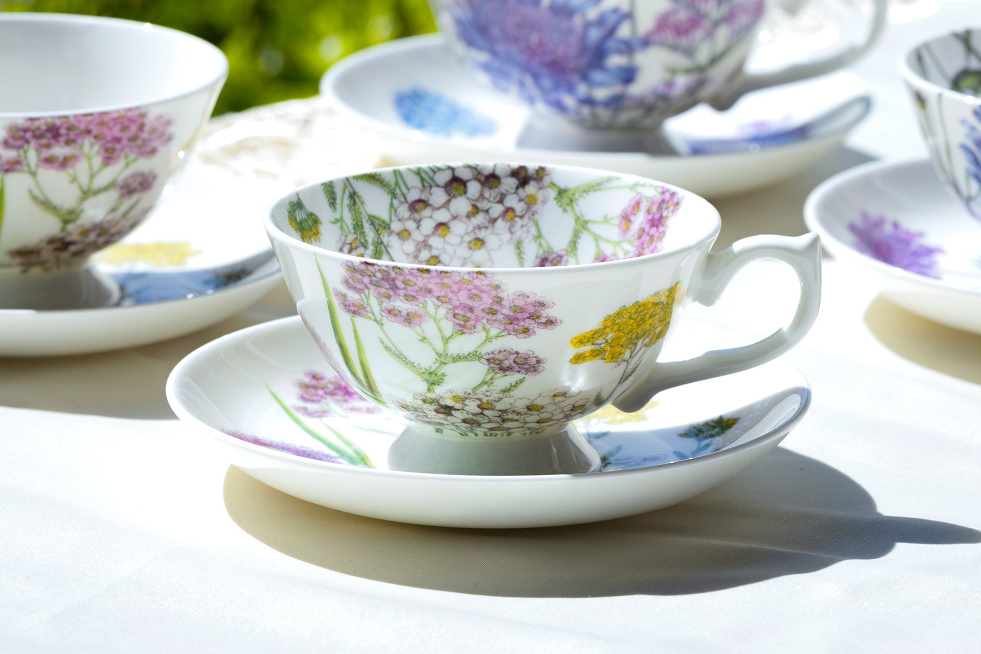 Flower Field Bone China Tea Cup and Saucer Set of 4