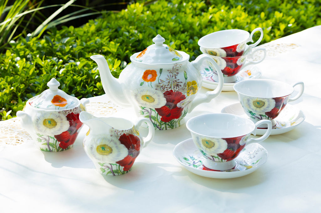 Poppy Field Bone China 11-Piece Tea Set