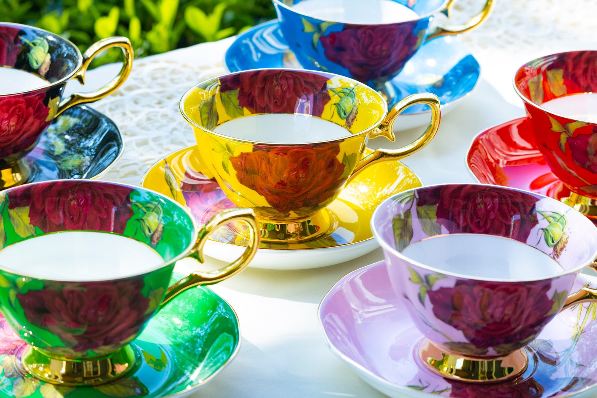 Gold Yellow Stem Rose Bone China Tea Cup and Saucer