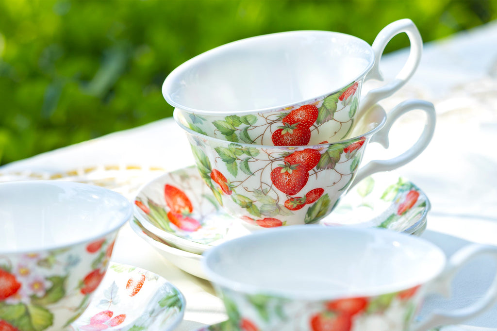 Strawberry Bone China Tea Cup and Saucer