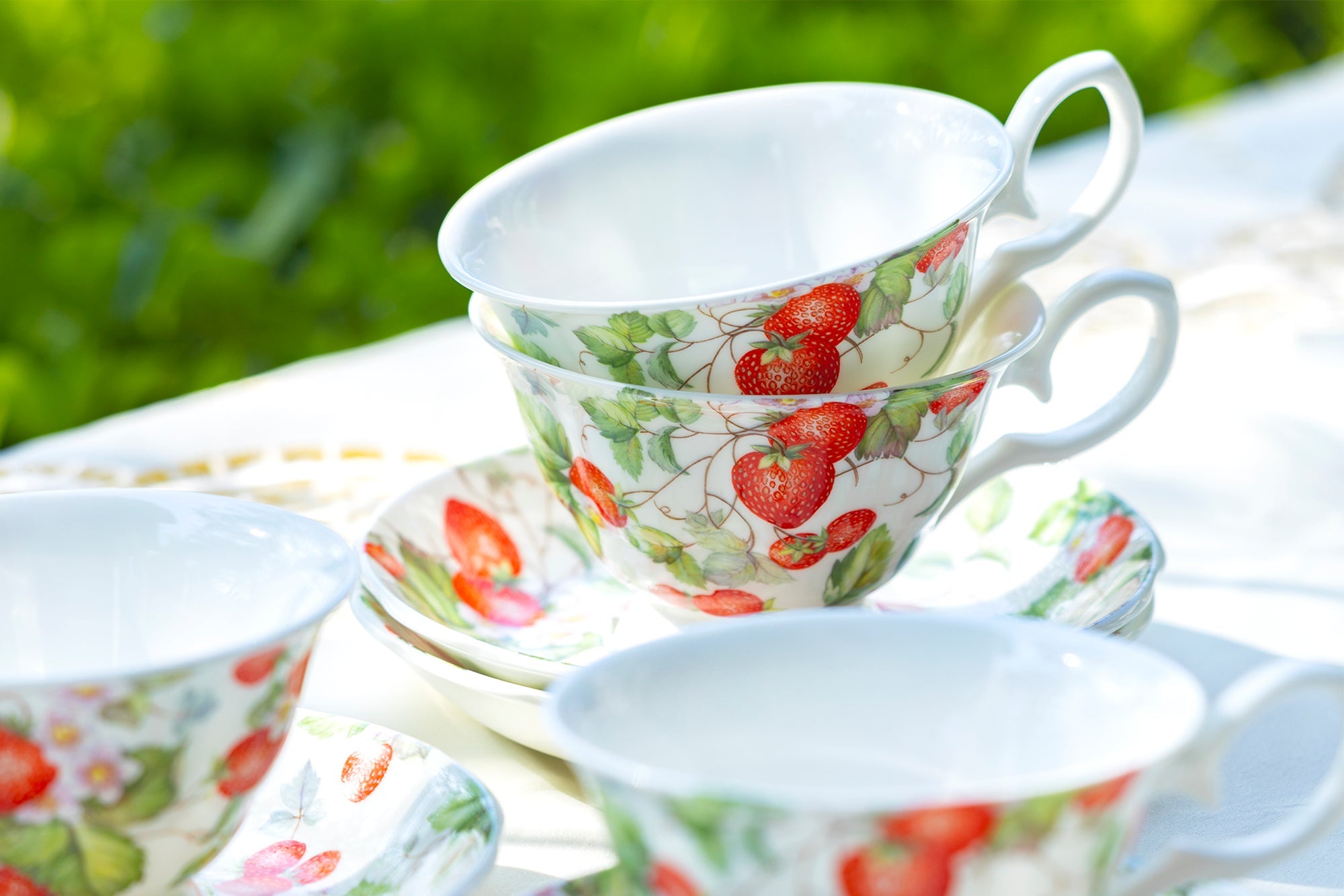Strawberry Bone China Tea Cup and Saucer