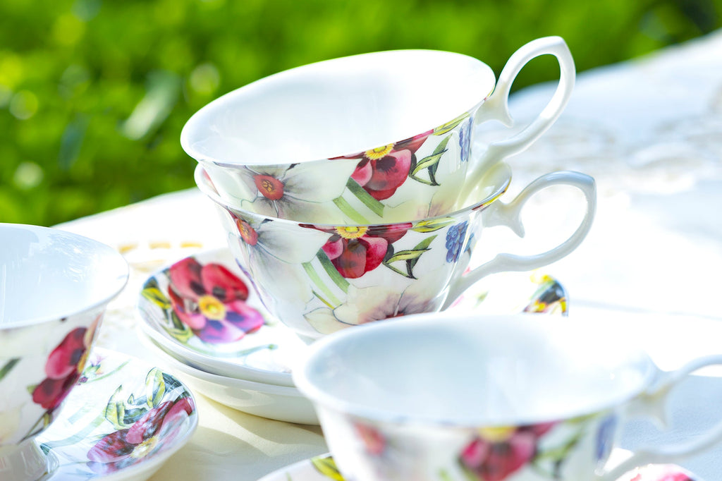 Red Pansy Bone China Tea Cup and Saucer
