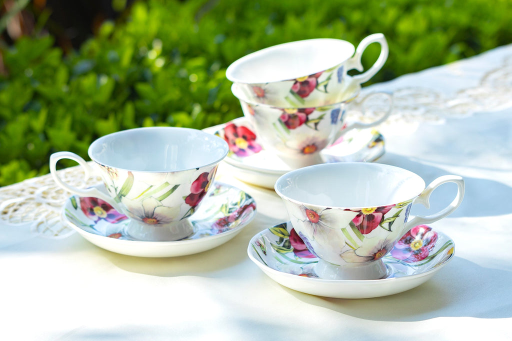 Red Pansy Bone China Tea Cup and Saucer