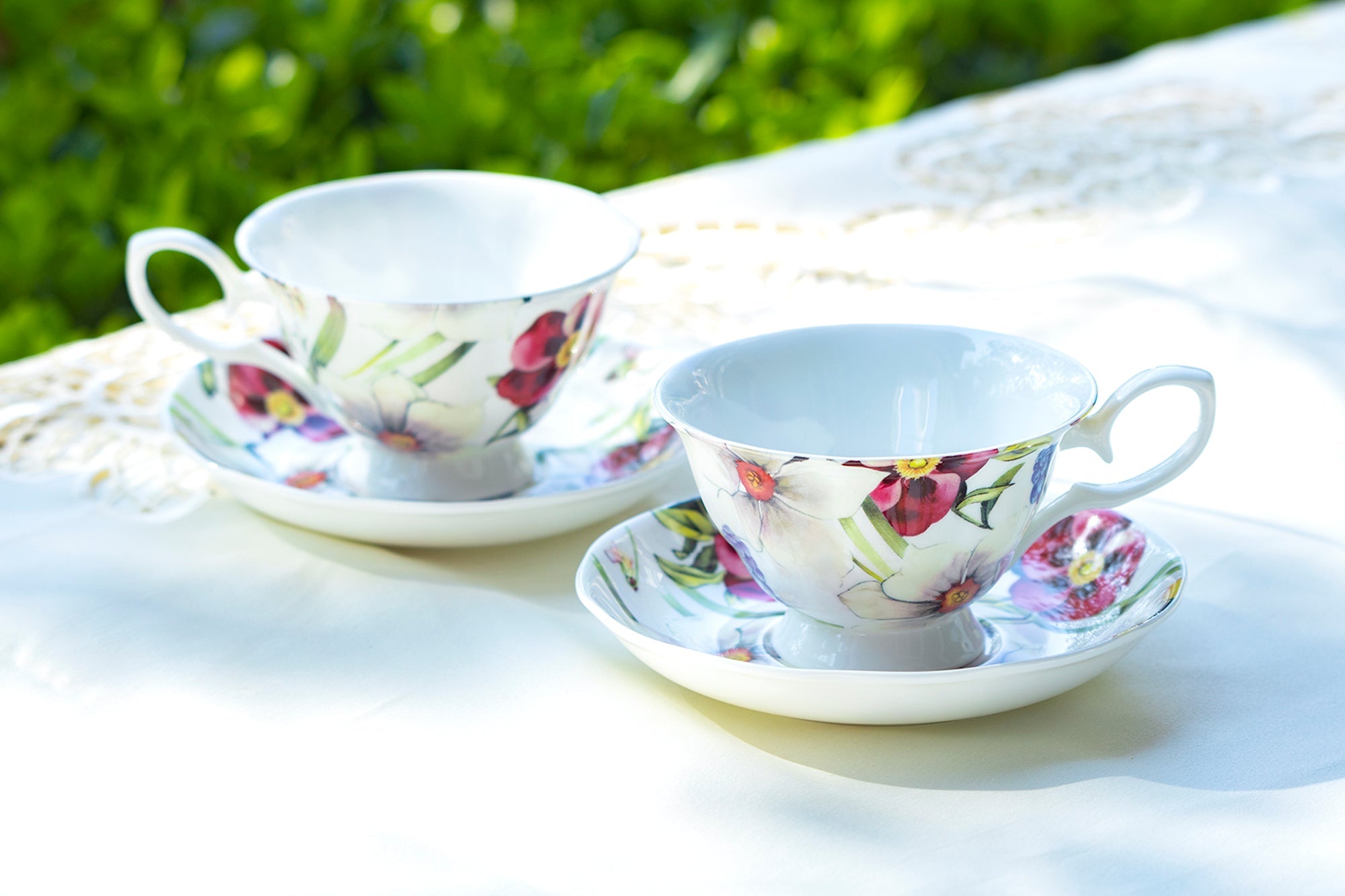 Red Pansy Bone China Tea Cup and Saucer