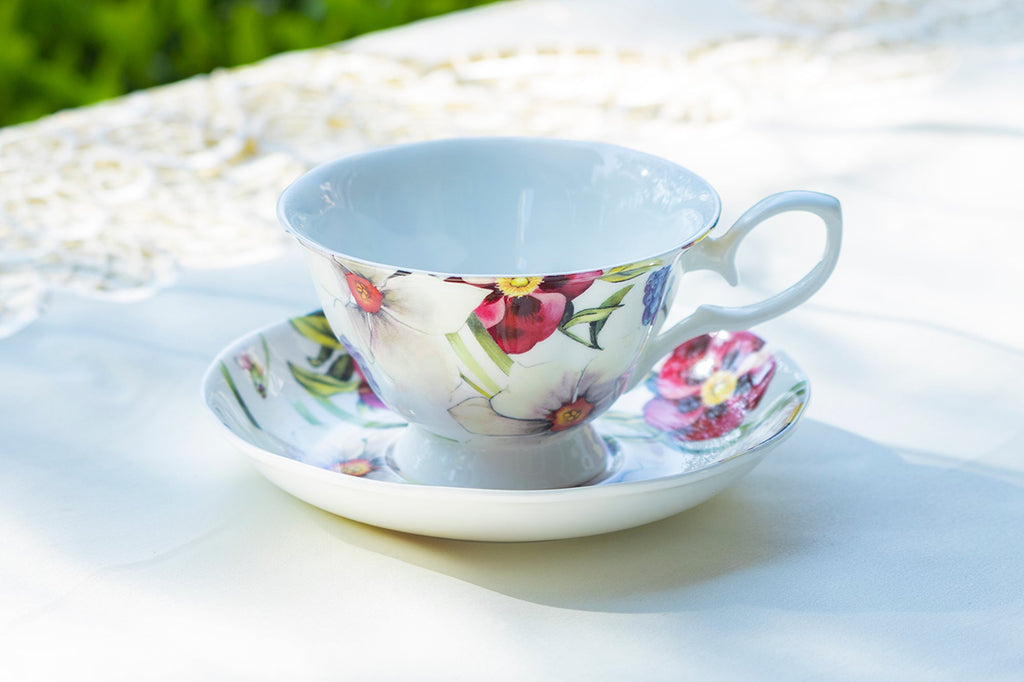 Red Pansy Bone China Tea Cup and Saucer