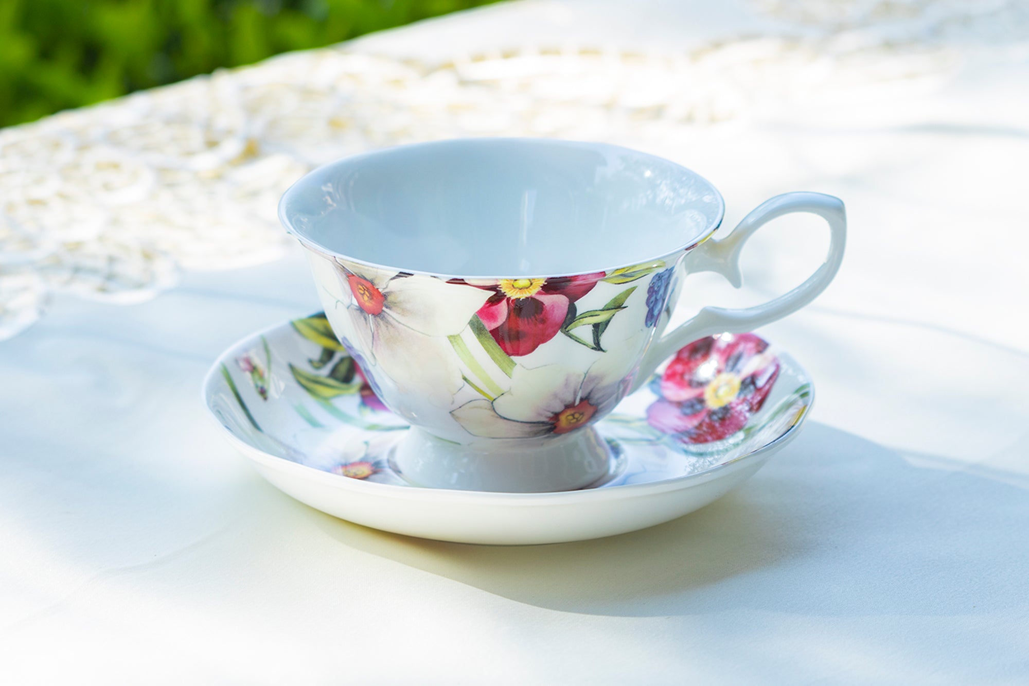 Red Pansy Bone China Tea Cup and Saucer