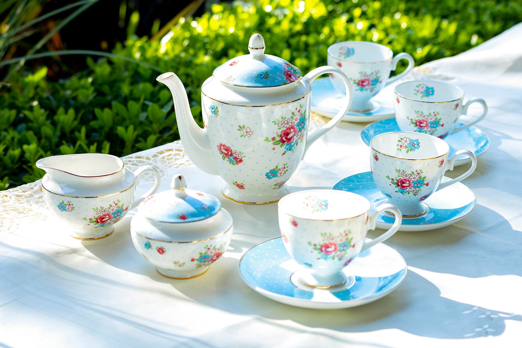 Baby Blue Katie Rose Bone China 11-Piece Tea Set