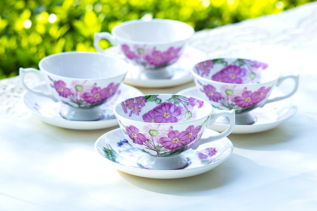 Pink Zinnia Bone China Tea Cup and Saucer