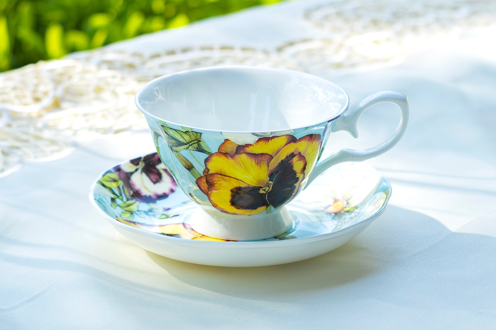 Yellow Pansy Bone China Tea Cup and Saucer