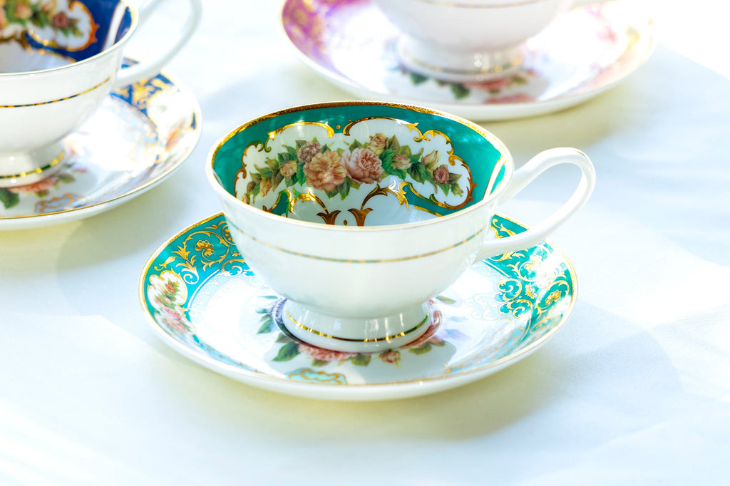 Royal Emerald Gold Bone China Tea Cup and Saucer