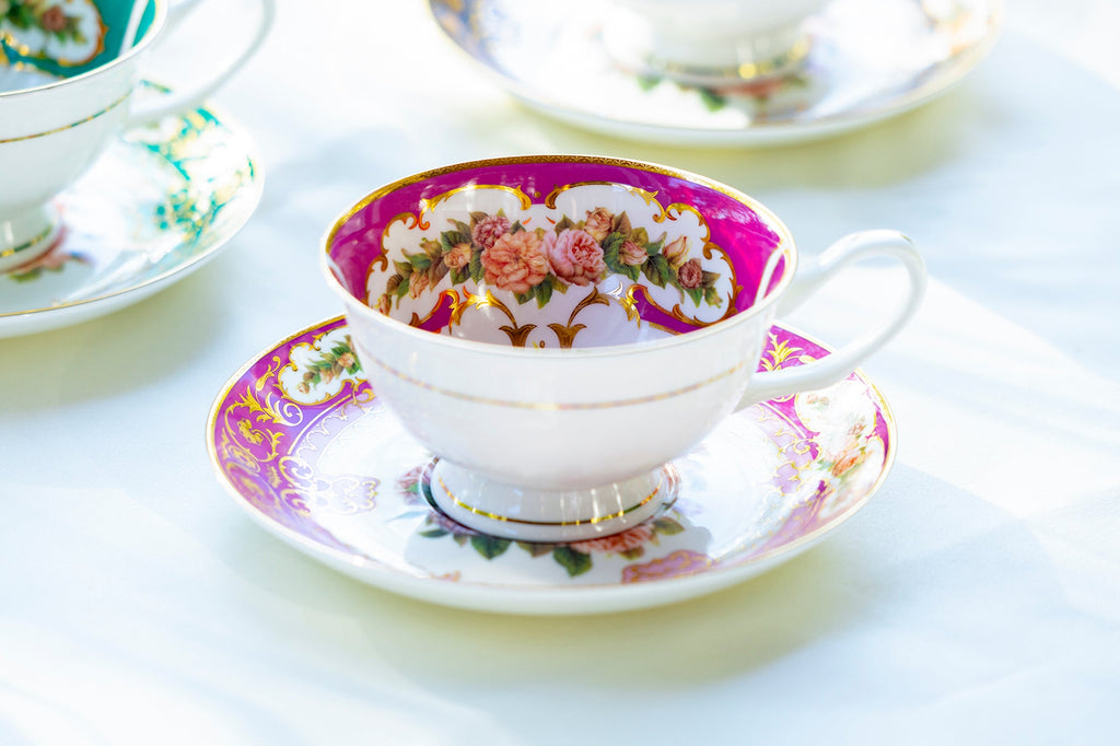 Royal Magenta Gold Bone China Tea Cup and Saucer