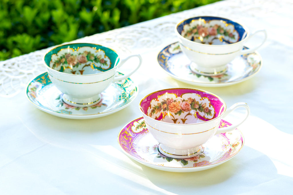 Royal Magenta Gold Bone China Tea Cup and Saucer
