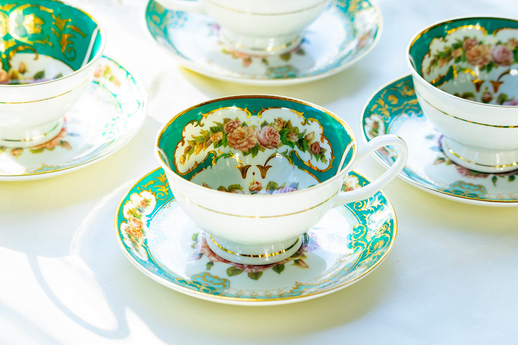 Royal Emerald Gold Bone China Tea Cup and Saucer