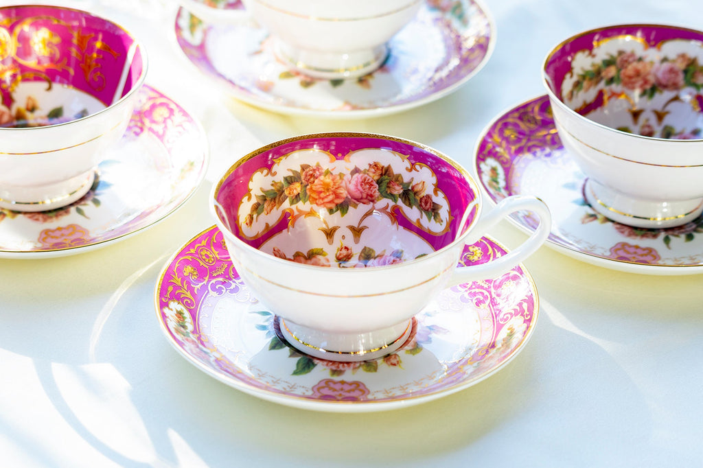 Royal Magenta Gold Bone China Tea Cup and Saucer