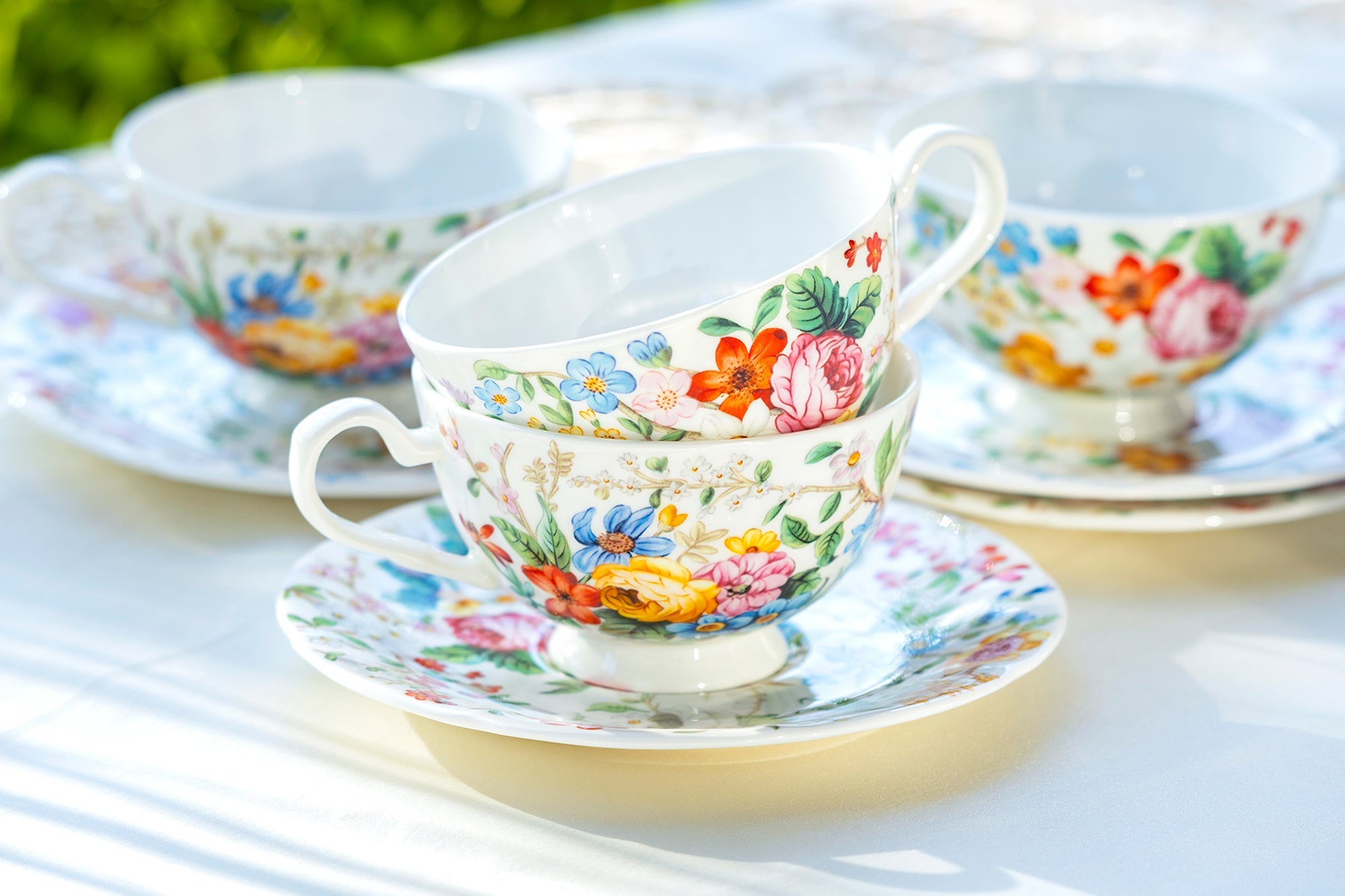 Lismore Rose Garden Bone China Tea Cup and Saucer