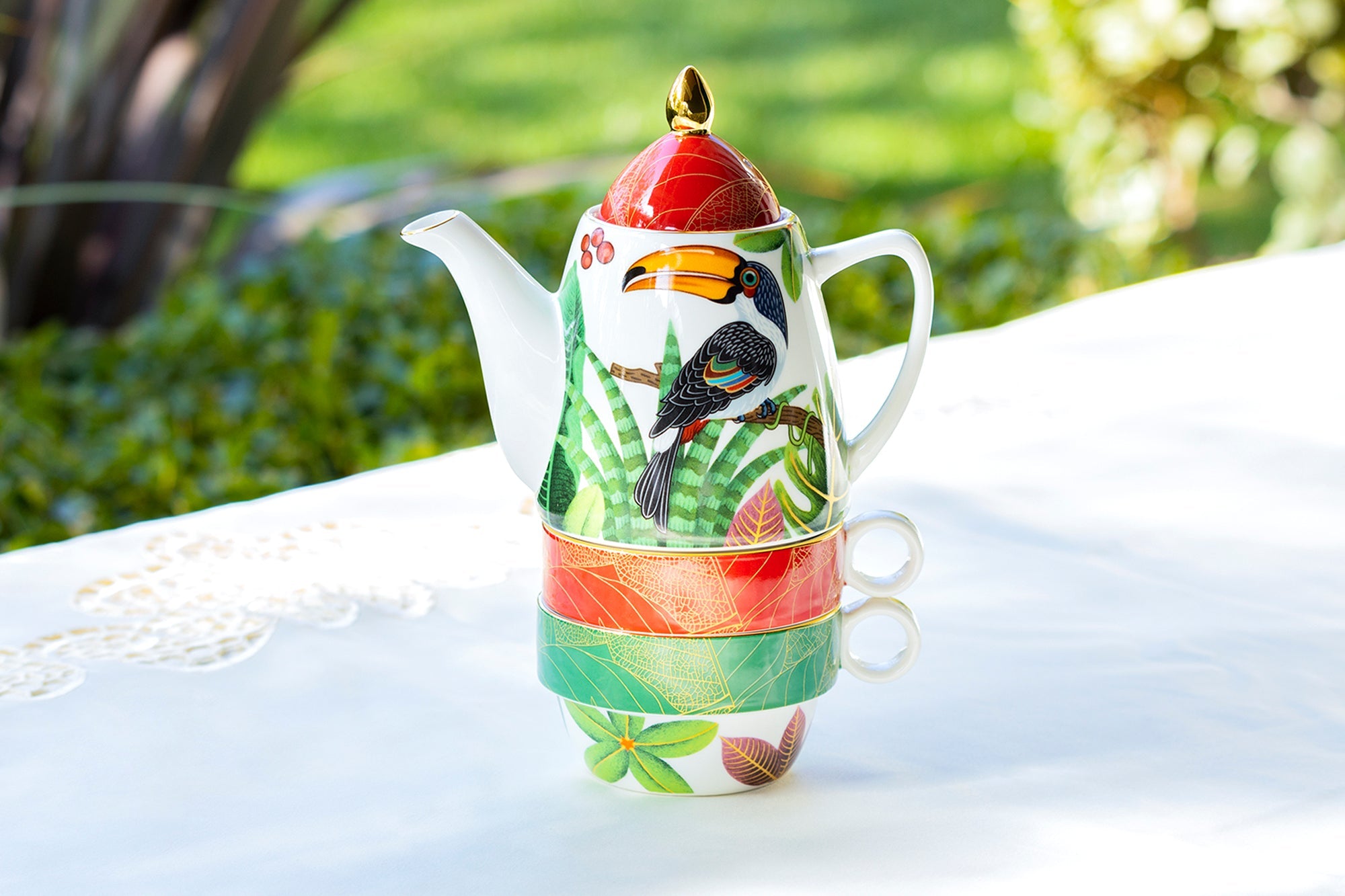 Toucan Botanical Fine Porcelain Tea For Two Set