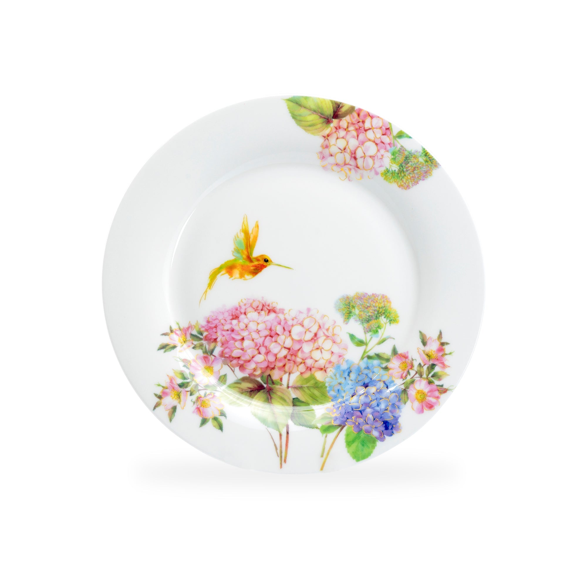 7.5" Hydrangea with Hummingbird Bone China Dessert Plate