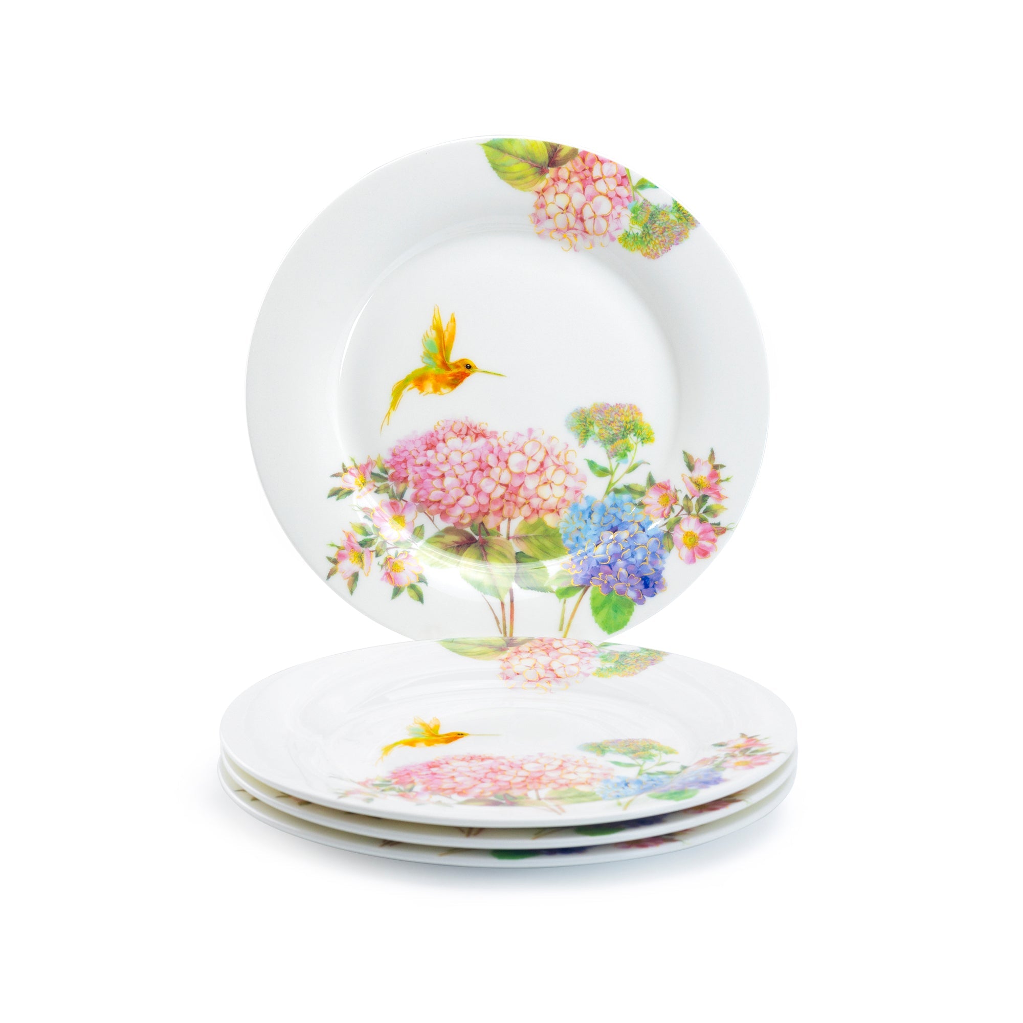 7.5" Hydrangea with Hummingbird Bone China Dessert Plate