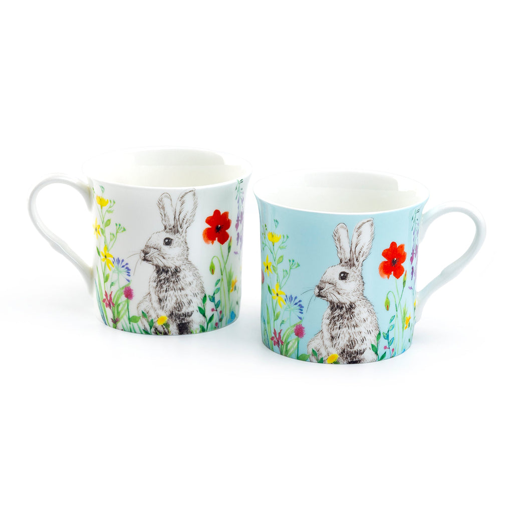 Blue & White Flower Bunny Bone China Assorted Mugs
