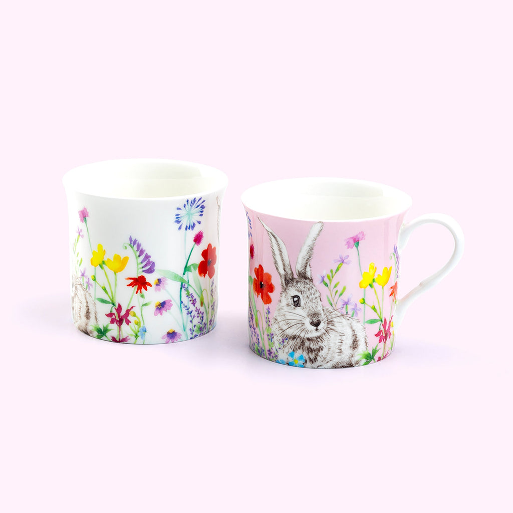 Pink & White Flower Bunny Bone China Assorted Mugs