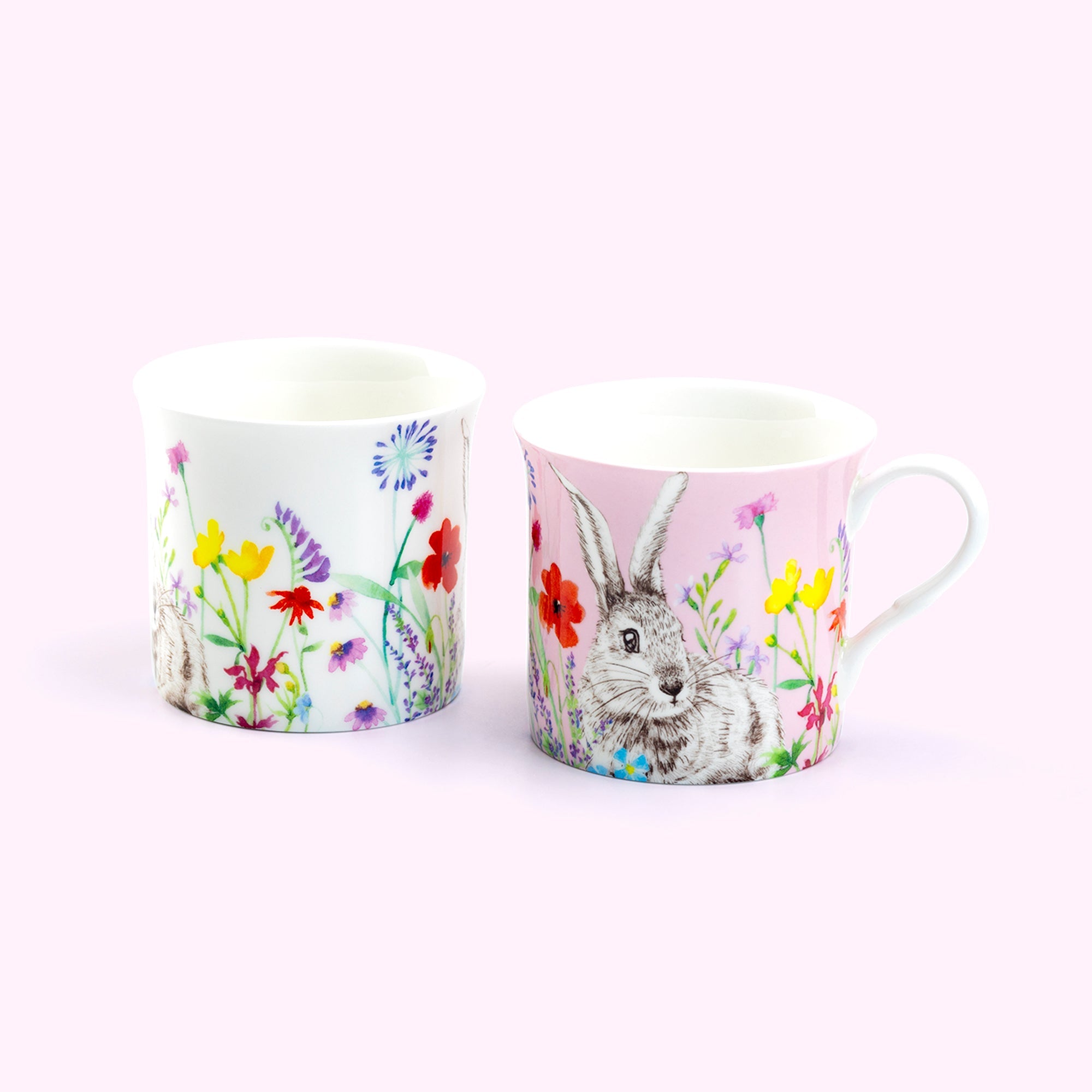 Pink & White Flower Bunny Bone China Assorted Mugs