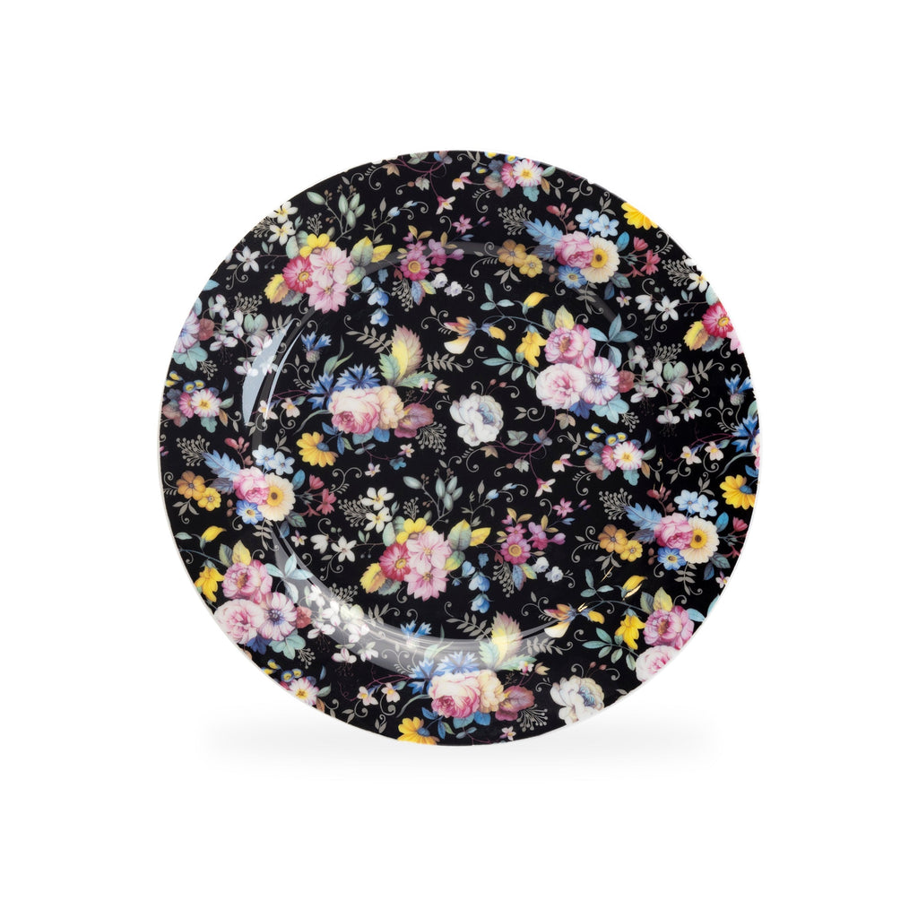 7.5" Victorian Petite Rose Black Bone China Dessert Plate