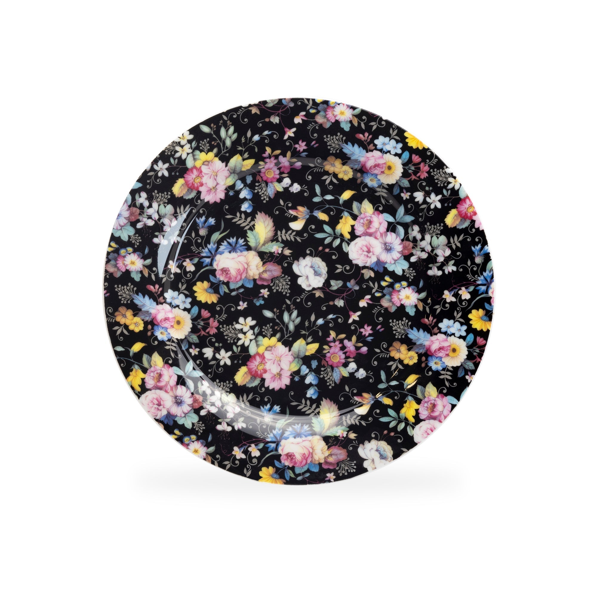 7.5" Victorian Petite Rose Black Bone China Dessert Plate