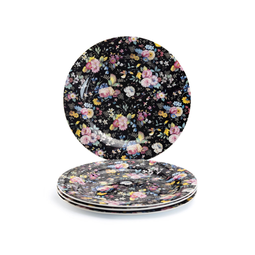7.5" Victorian Petite Rose Black Bone China Dessert Plate