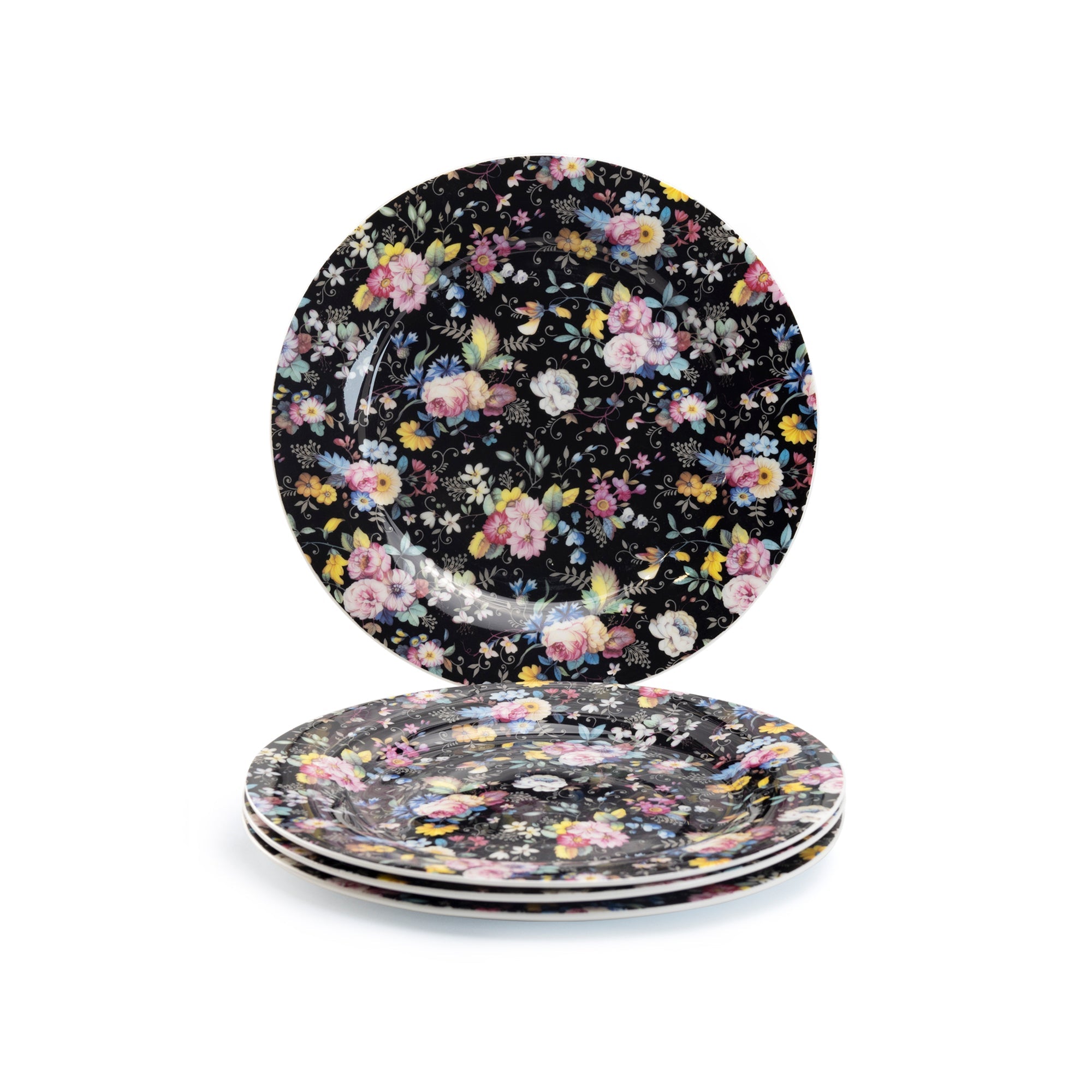 7.5" Victorian Petite Rose Black Bone China Dessert Plate
