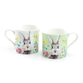Green & White Flower Bunny Bone China Assorted Mugs