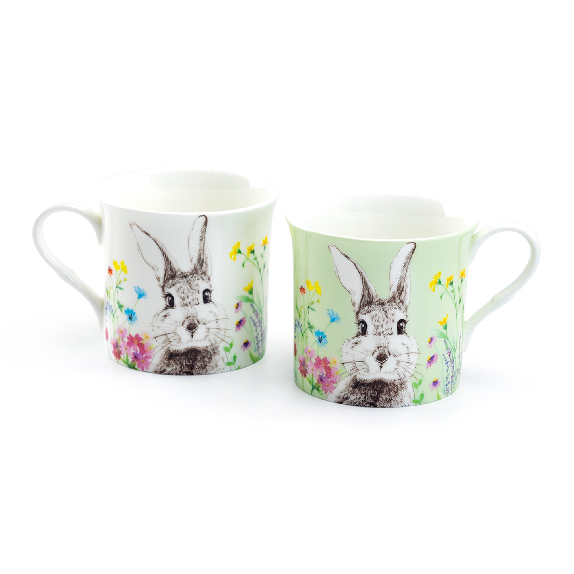 Green & White Flower Bunny Bone China Assorted Mugs