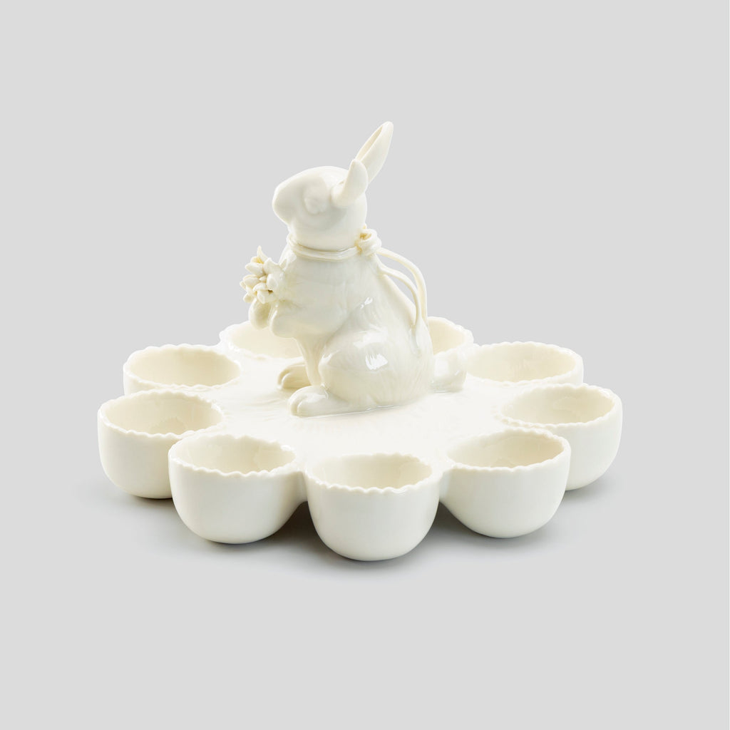 Bunny Figurine Fine Porcelain Egg Basket Tray
