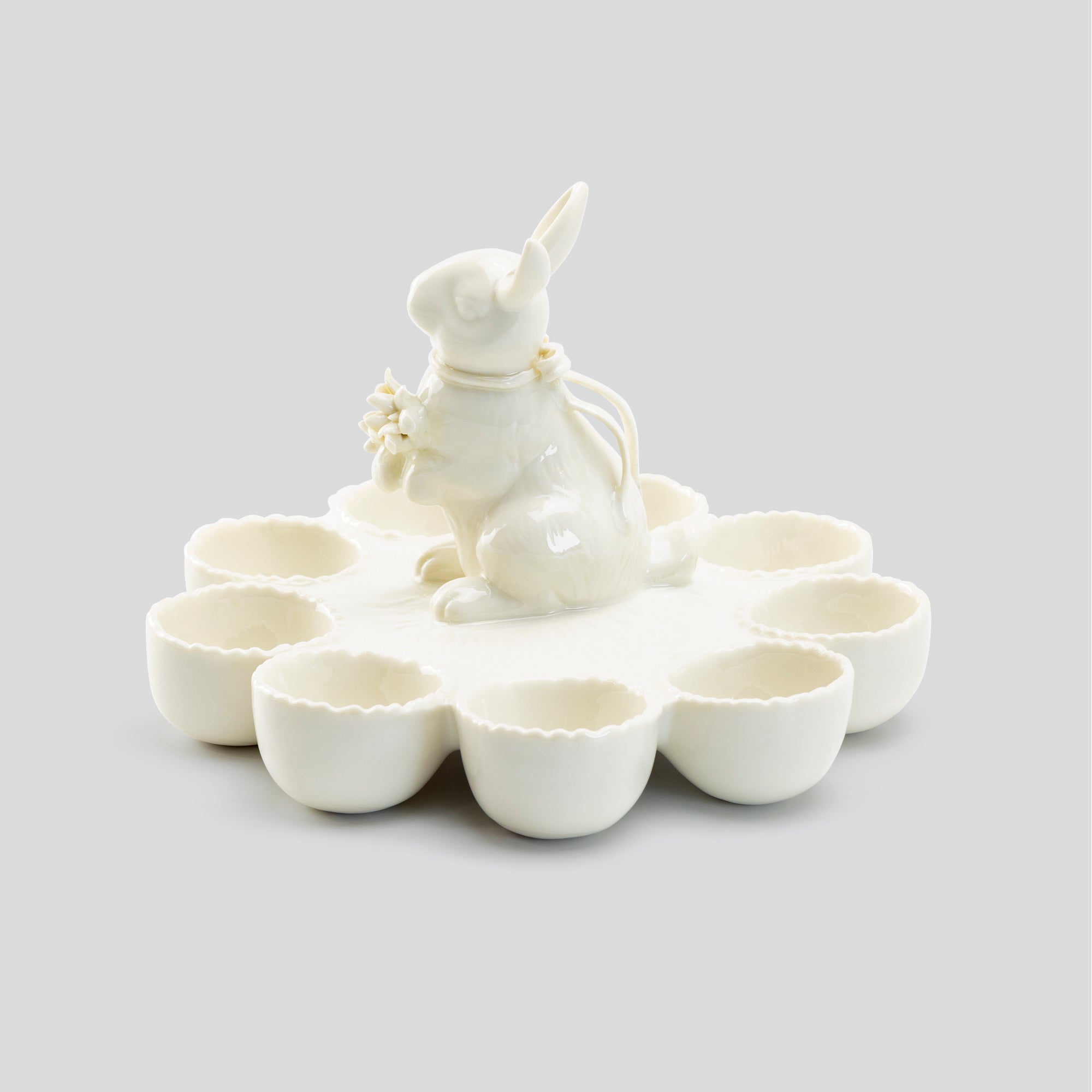 Bunny Figurine Fine Porcelain Egg Basket Tray
