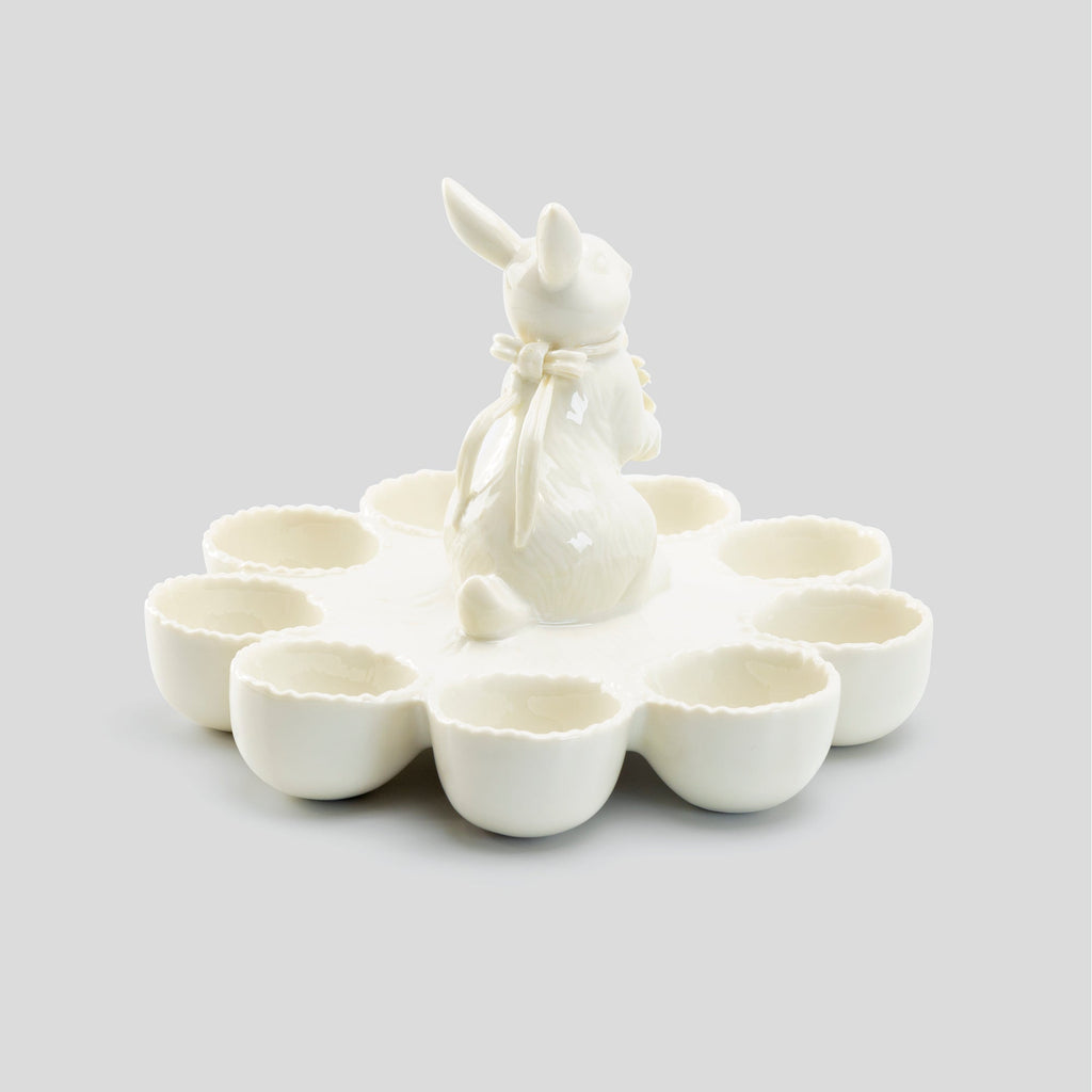 Bunny Figurine Fine Porcelain Egg Basket Tray