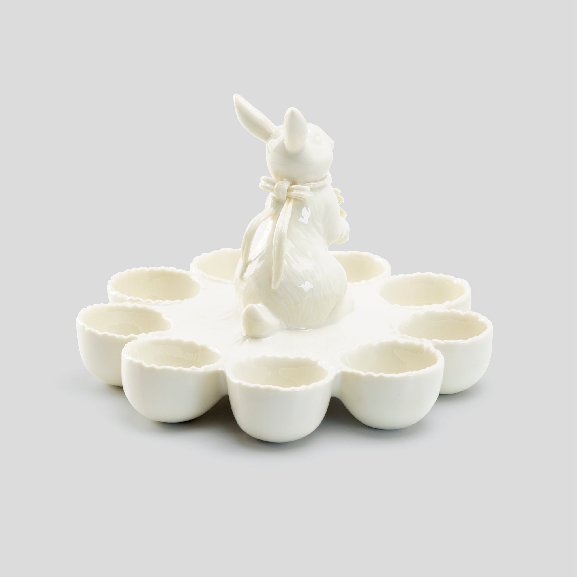 Bunny Figurine Fine Porcelain Egg Basket Tray