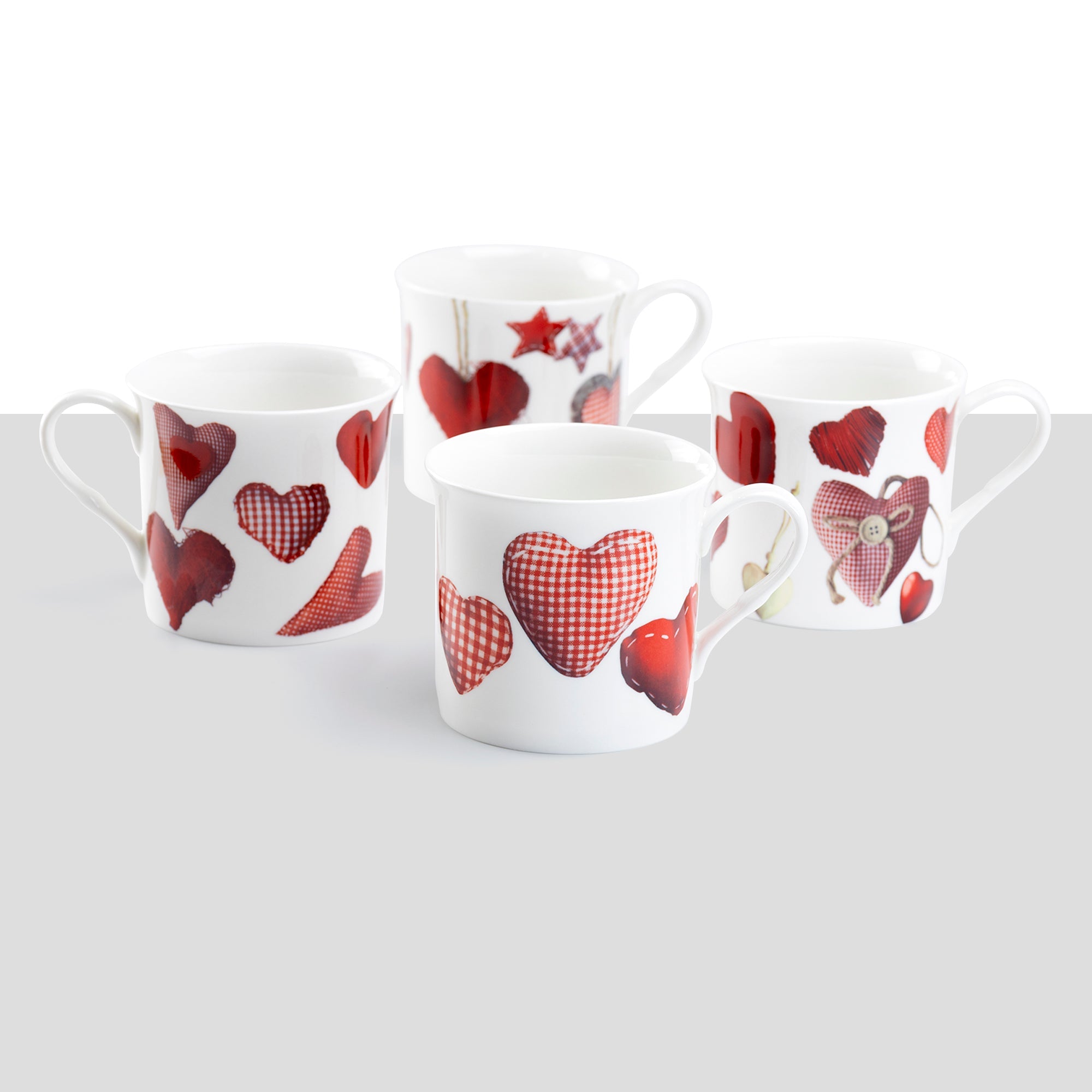 Red Hearts Bone China Mug Set of 4