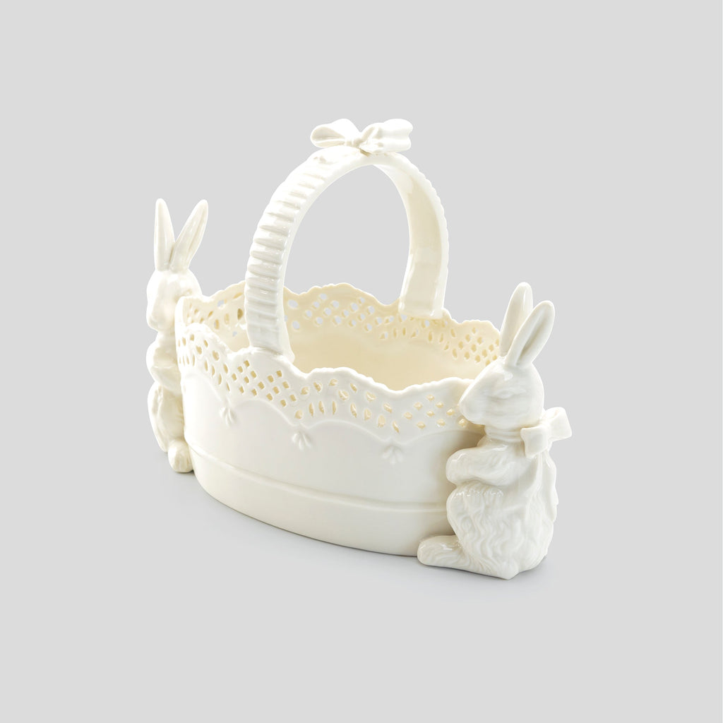 Bunny Figurine Fine Porcelain Basket
