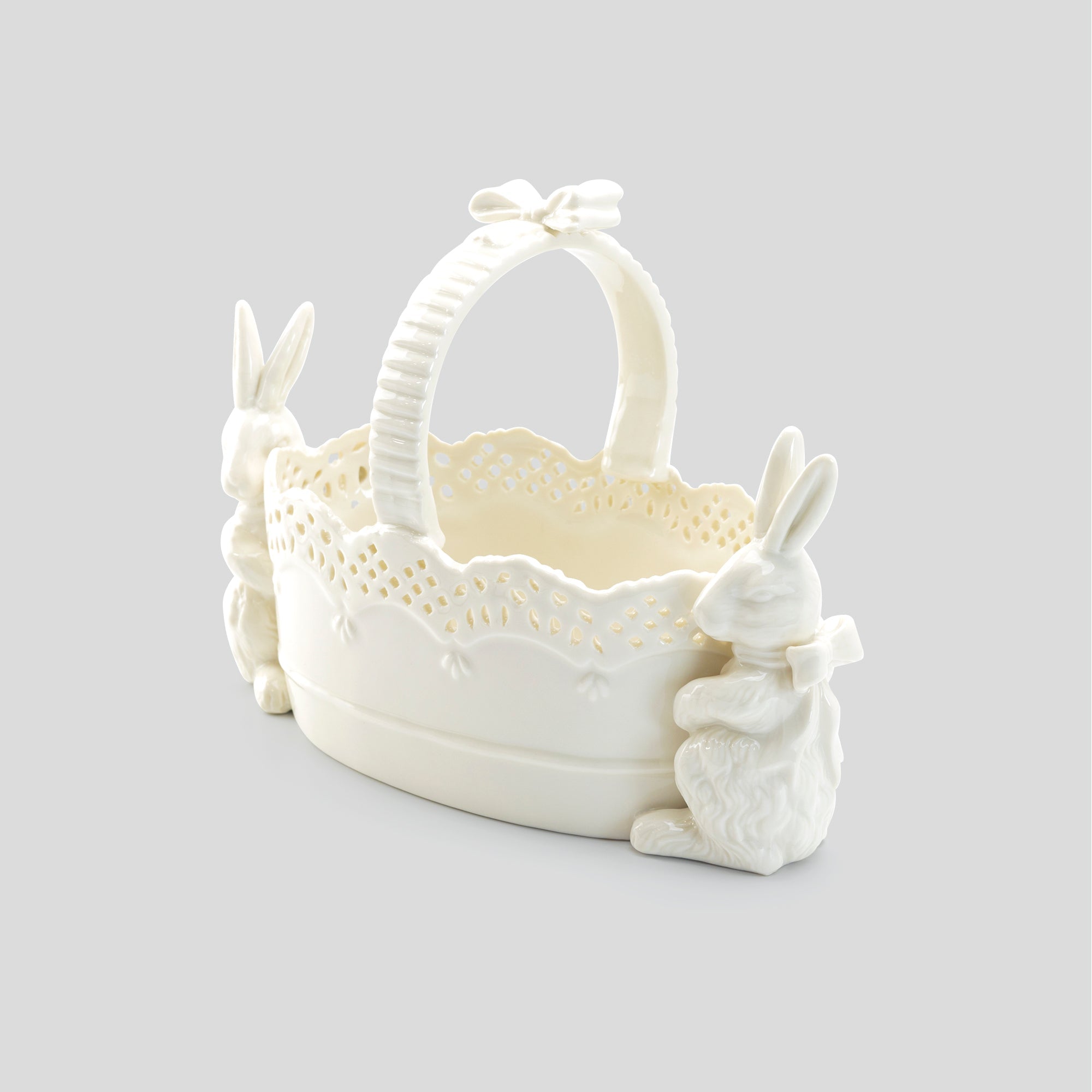 Bunny Figurine Fine Porcelain Basket